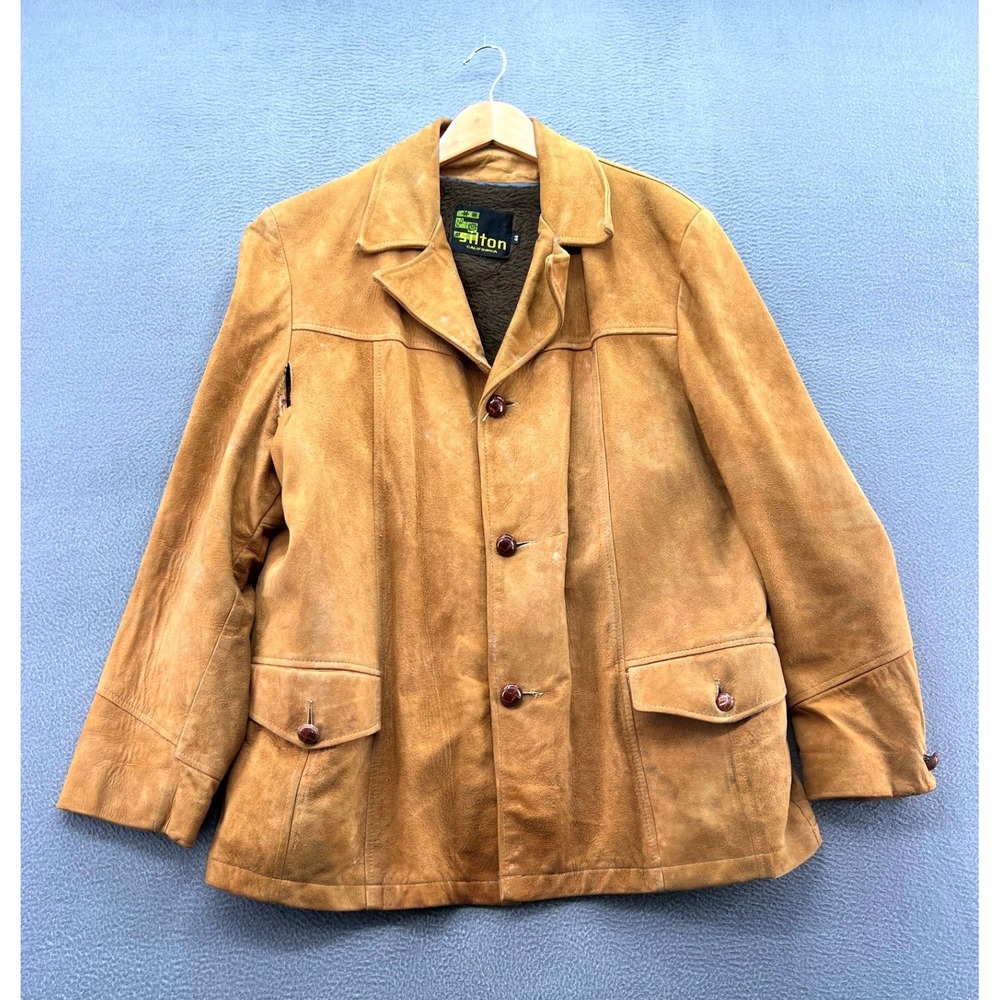 Vintage Silton California Jacket Mens 44 Suede Leather Tan Faux Fur Lined 70s